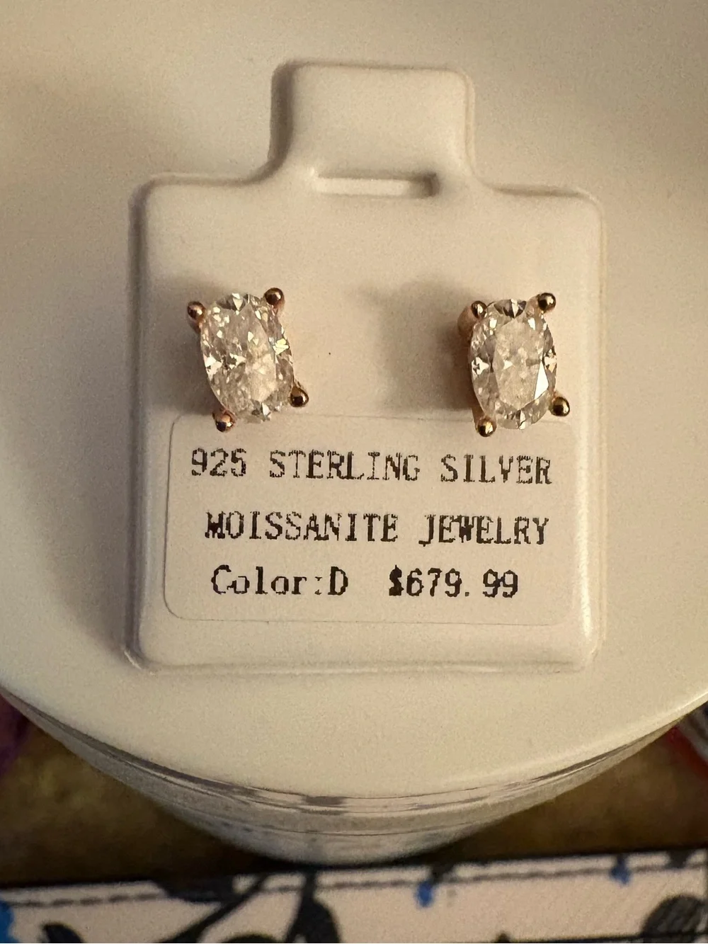 Kate Spade, 3 Aminnah and Rose Gold/Sterling Oval Moissanite Screwback Earrings - Picture 4 of 6